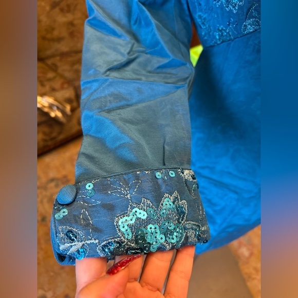 Vintage Scott McClintock Teal Floral Sequin Sweetheart Prom Dress with Bolero - Picture 5 of 14